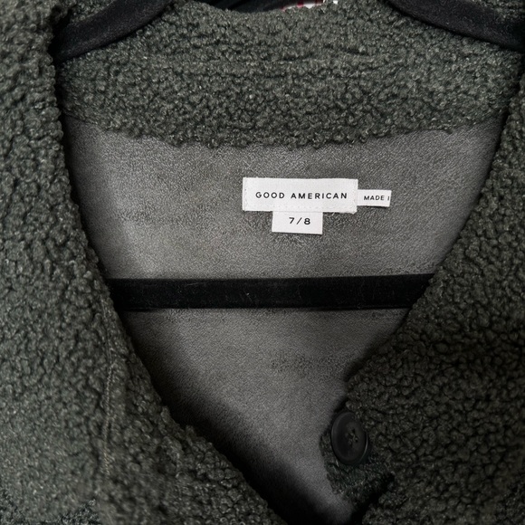 GOOD AMERICAN Relaxed Fit Dark Gray/green Sherpa Shacket plus size 4x/5x NWT - Picture 6 of 7